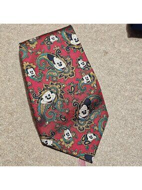 (H0036) Balancine Mens Red Disney Mickey Mouse Silk Tie Paisley